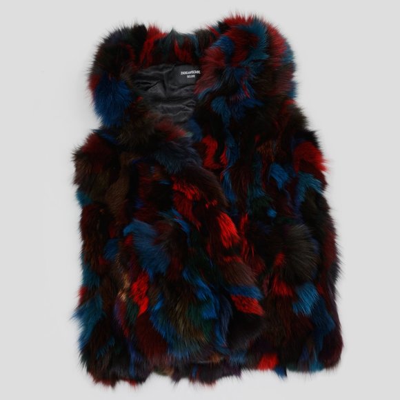 NWT Zadig&Voltaire Fete Deluxe Fur Vest Red & Brown - Picture 1 of 3